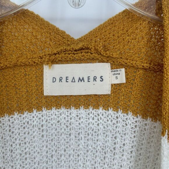 Dreamers Mustard Yellow White Stripe Cardigan Open Front Long Line Slouchy Sz S - Picture 9 of 10